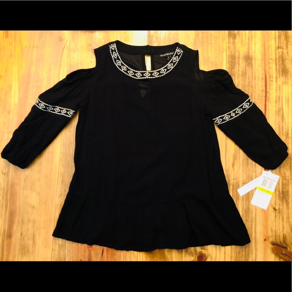 Girls, My Michelle Black Cold Shoulder Top, NWT